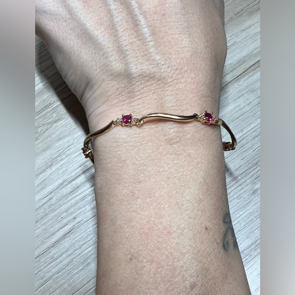 Vintage Prime Art Gold Over Sterling Silver Tourmaline Bracelet, 7.5", 5.5g - Picture 5 of 6